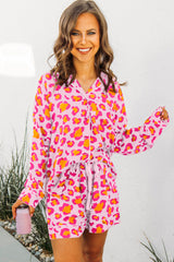 Ensemble pyjama rose chemise à manches longues et short à imprimé léopard-A WOMAN WE LOVE