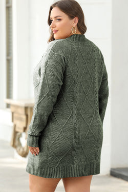 Large knitted knitting sweater dress green tortop with drooping shoulder shoulders