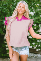 Blouse rose à col en V et manches volantées *-A WOMAN WE LOVE