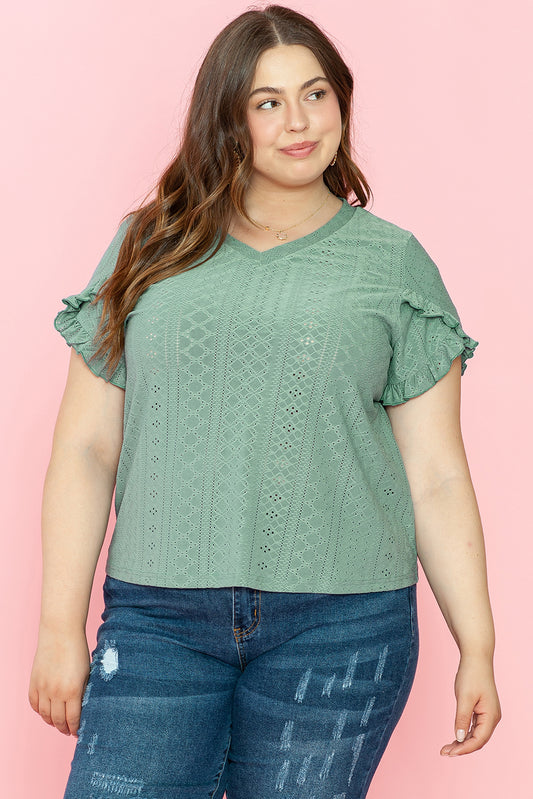 Blusa Curvy a manica di petalo verde di alloro