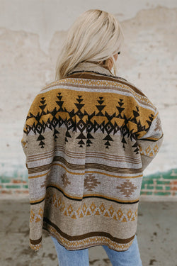 Brown Aztec Western Print Jacket