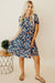 Blue floral short sleeve trapeze dress