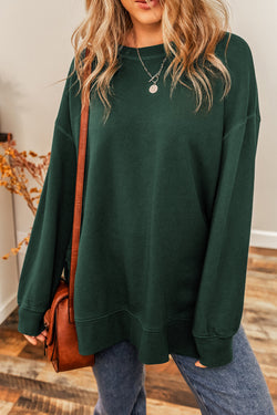 Oversize Green Sweatshirt with Drozing Shoulders and split hem