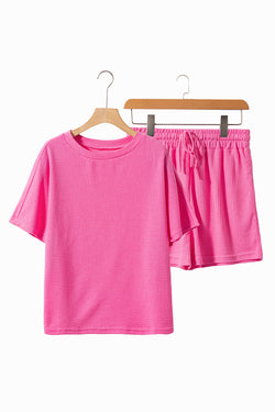 Ensemble t-shirt texturé décontracté fuchsia *