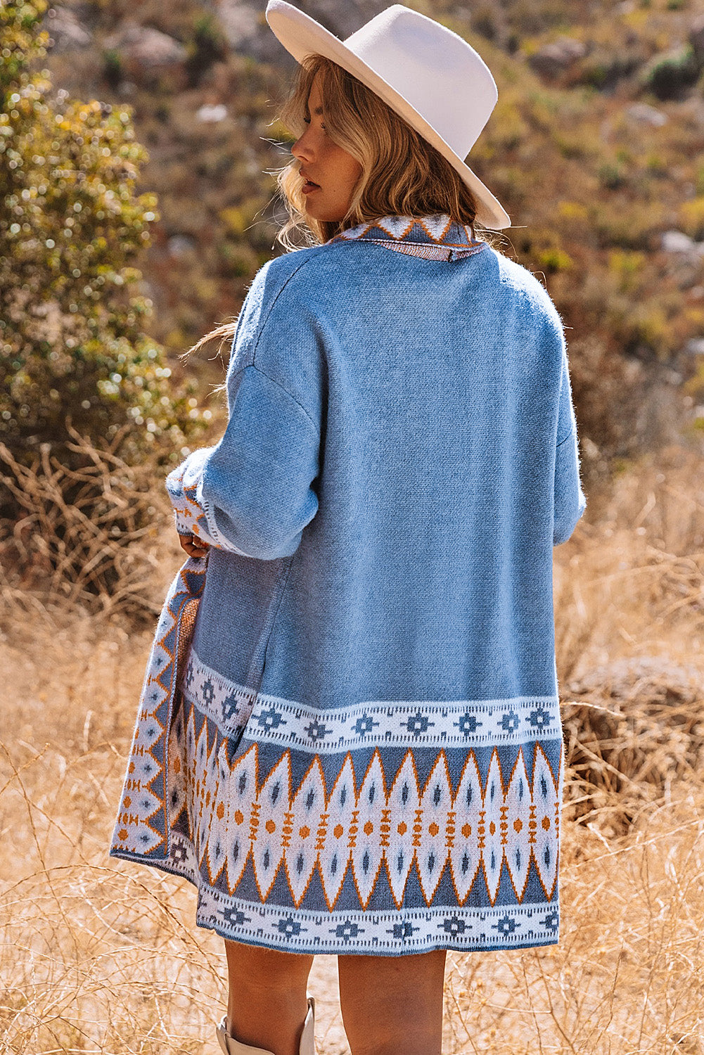 Cardigan blu a maglia frontale aztec aztec