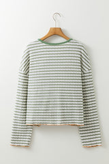 Haut à manches longues Henley texturé à rayures vertes *
