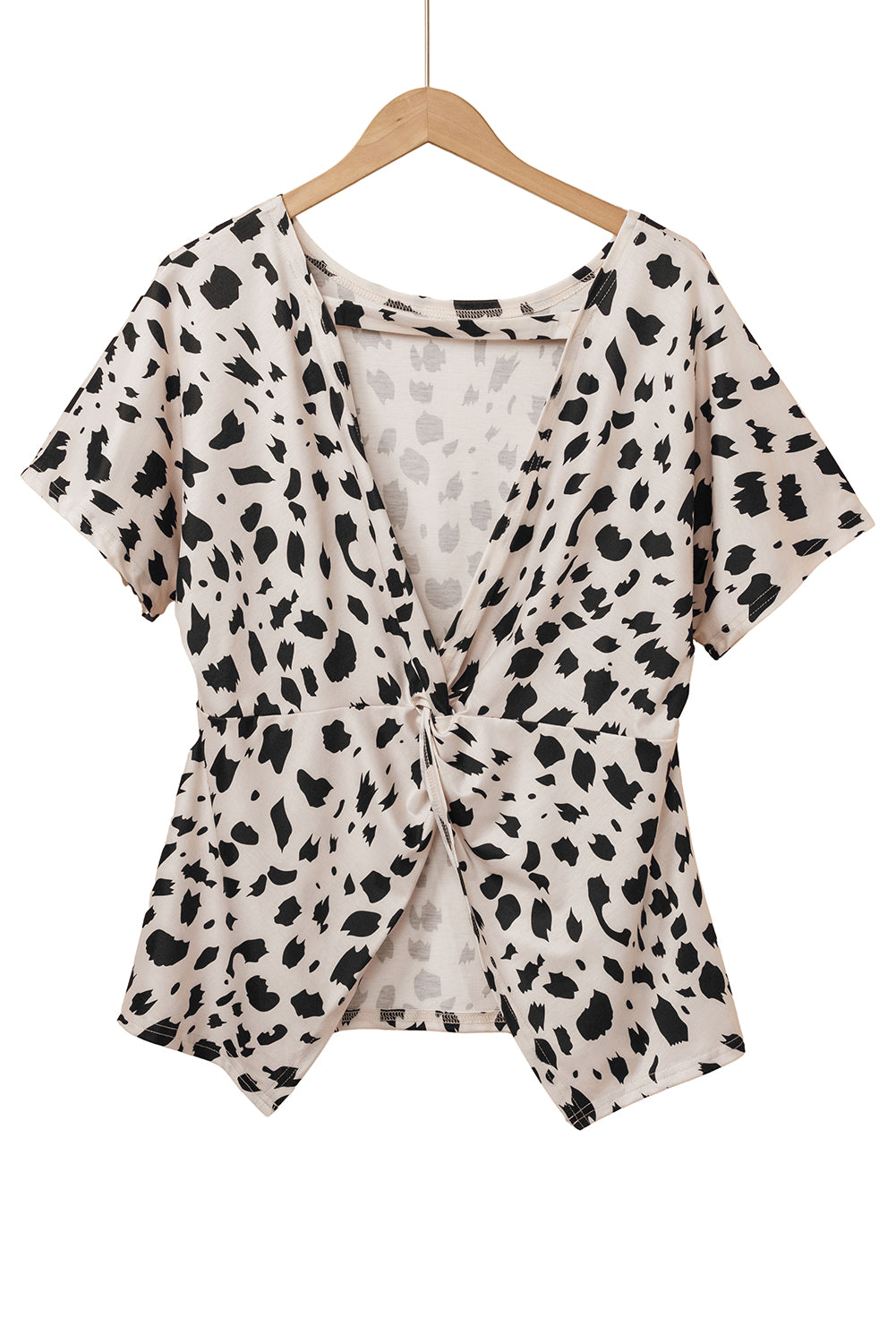 Khaki Leopard Batwing Sleeve Twist Cutout Back T-shirt