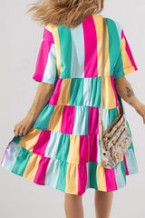 Mini-robe chemise à manches courtes et rayures roses