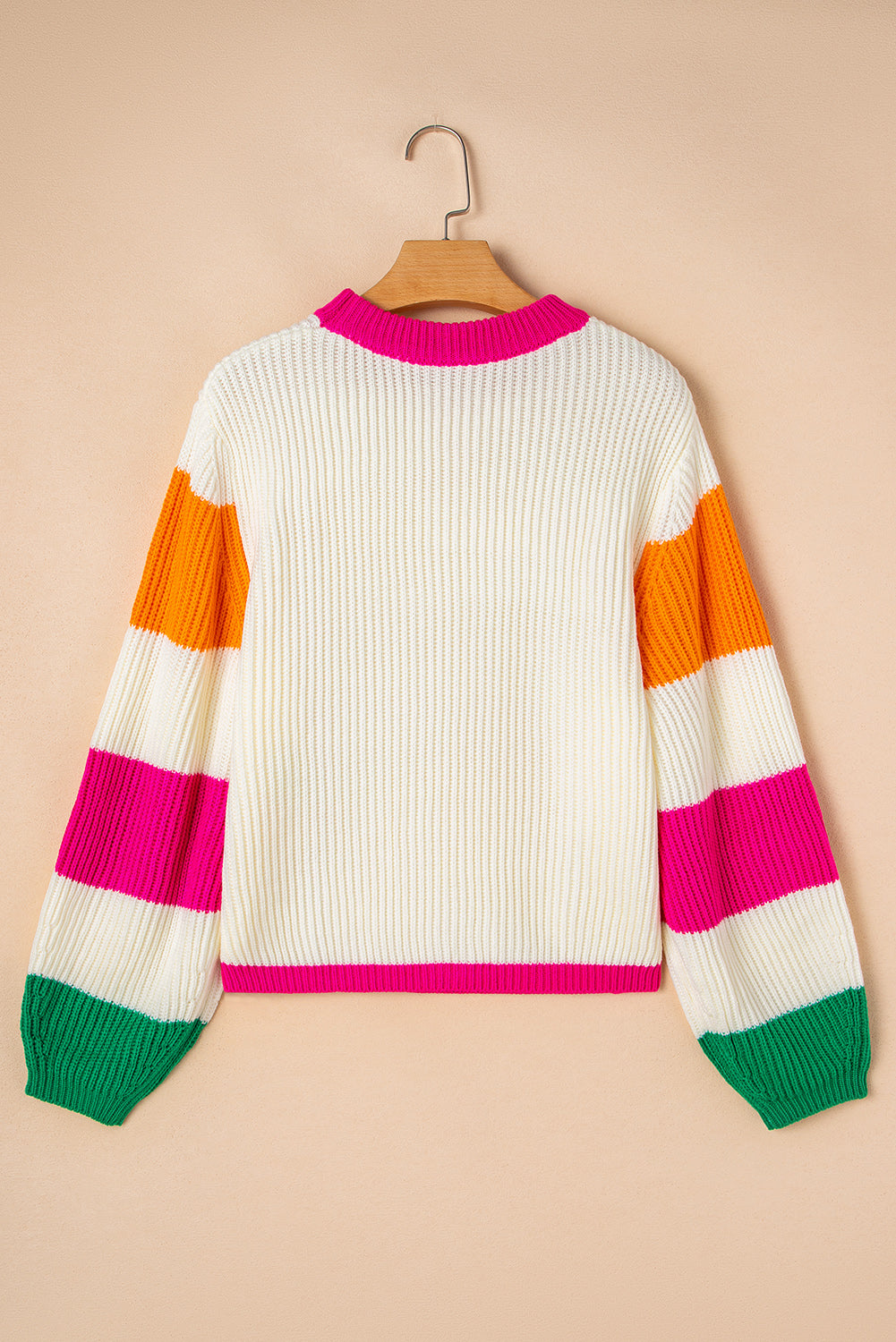 Pull ample en tricot torsadé à imprimé floral color block beige