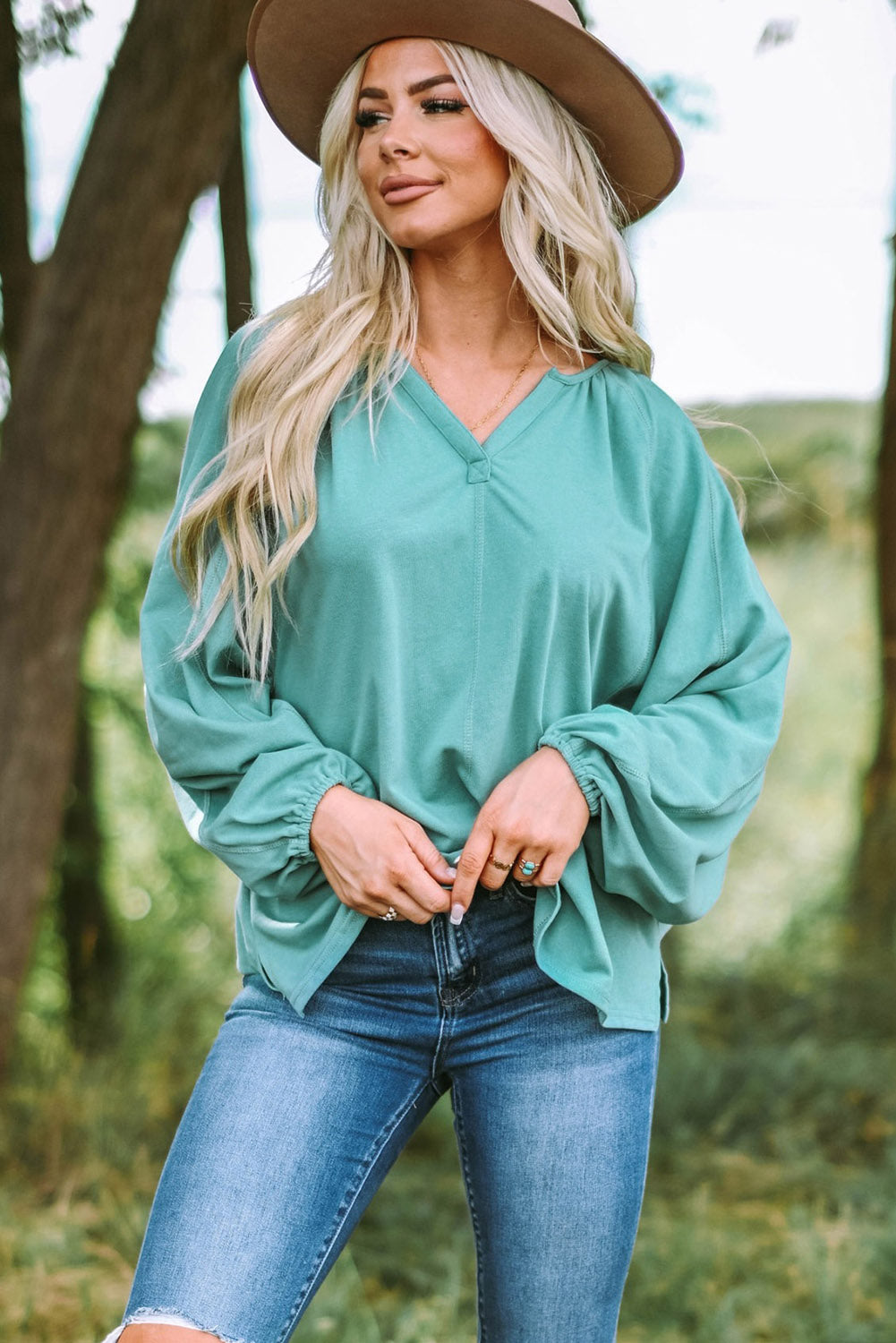 Grüner Split v Neck Dolman Top