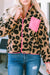 Leopard Color Block Zip-Up Pocket Plush Fleece Jacket