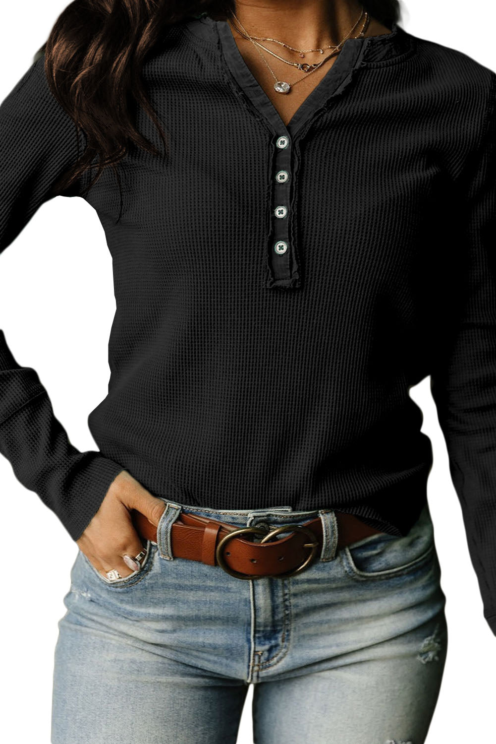 Trime à décolleté noire taillé Henley Top Henley