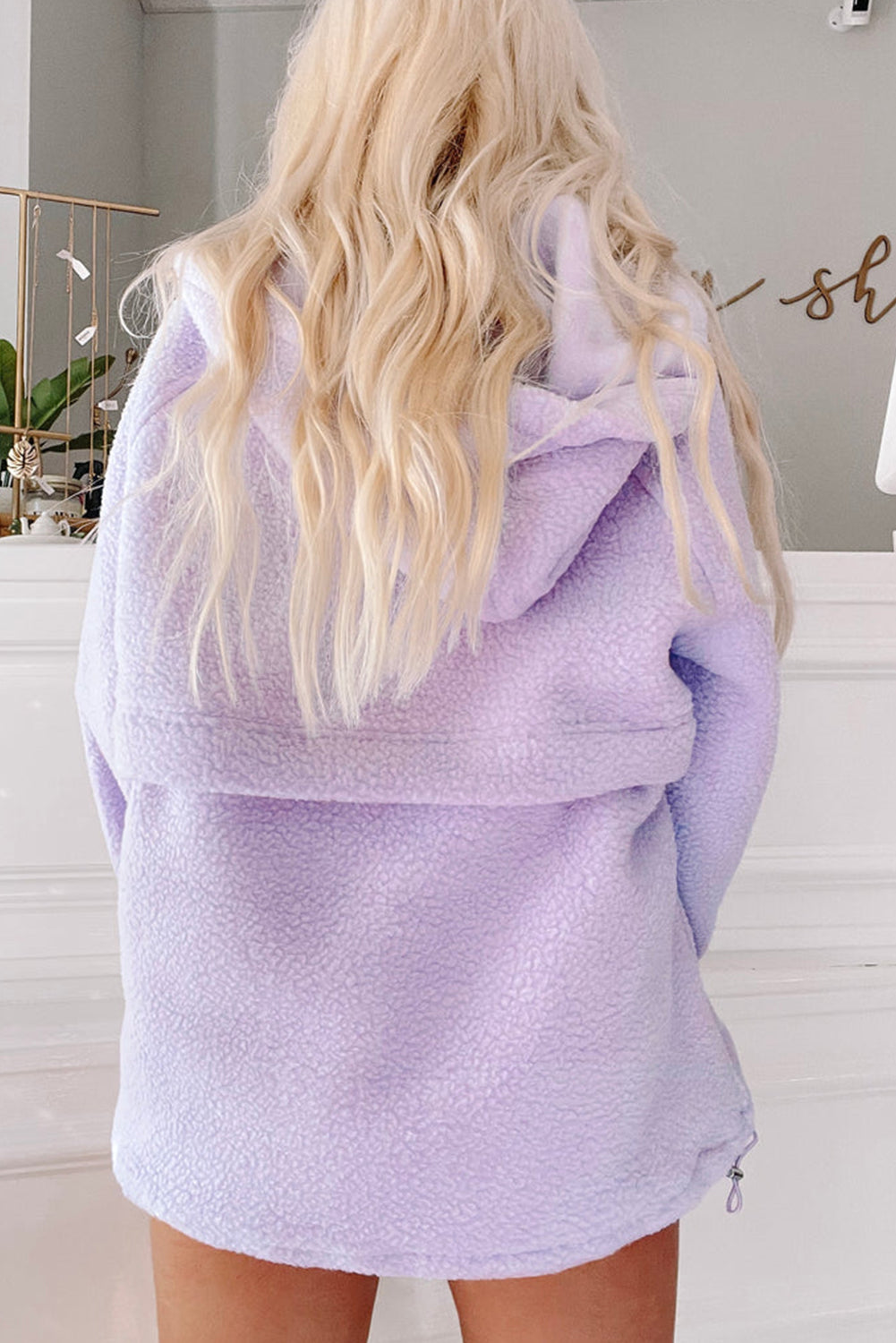 Lavendula Patch Pocket Pocket Fuzzy Trawstring Hoodie