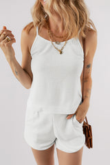Ensemble caraco et short en tricot gaufré blanc texturé à bretelles spaghetti-A WOMAN WE LOVE