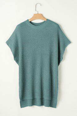 Haze Blue - Surprised Sweater with short sleeves and side slit