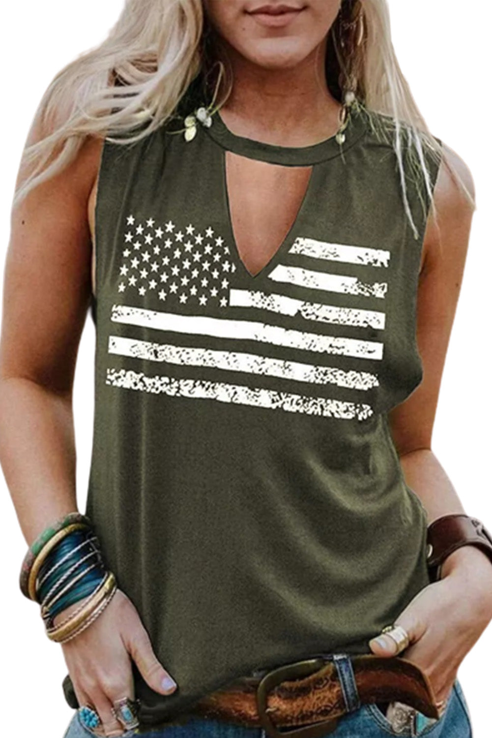 Haute à découper vert American Flag Print Top Top