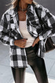 Black Plaid Jacket with Textured Flap Pocket