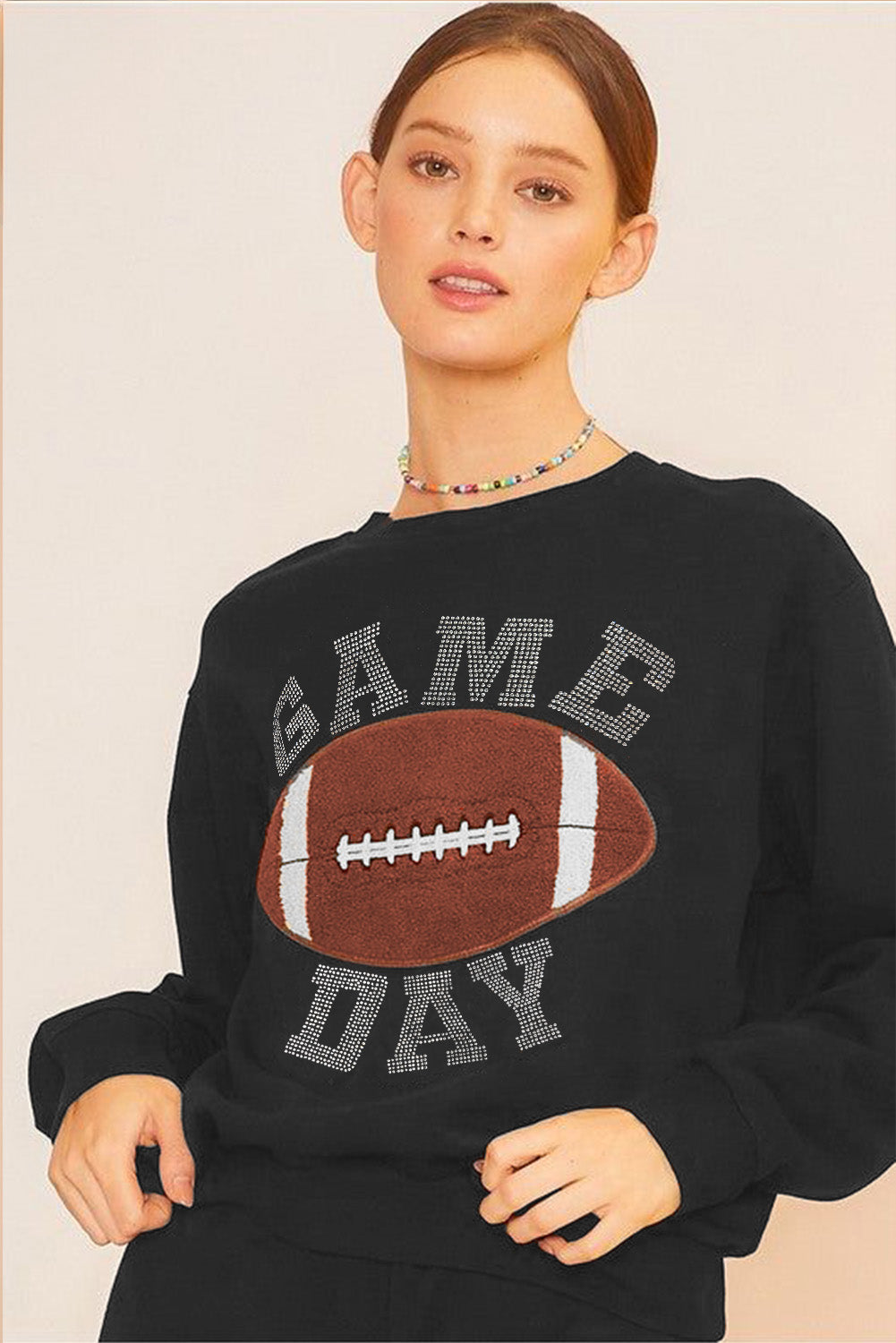 GAME DAY Rugby Football Black Graphic Sweater and Shorts, Casual Outfit