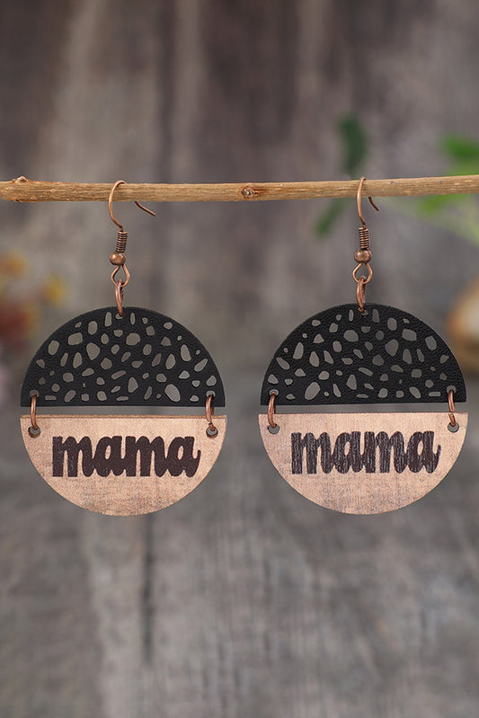 Boucles d'oreilles en bois et cuir avec pendentif maman Vintage noir