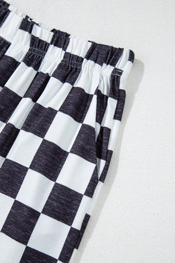 Large high waist pants black with two -color tiles *