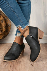 Bottines effet daim à ouverture tulipe et zip latéral, beige ou noir