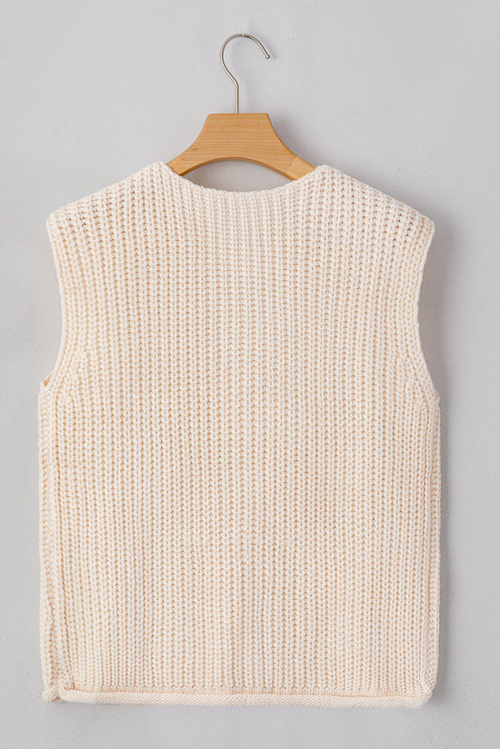 White buttoned sweater vest united textured with side pockets