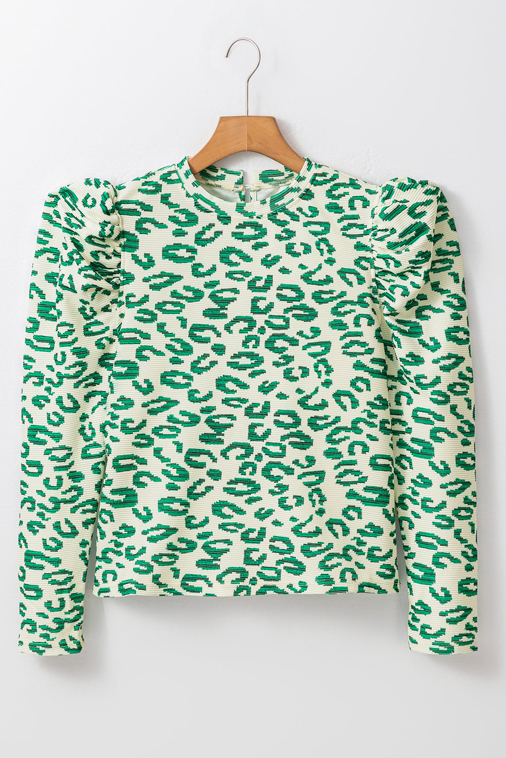 Blackish Green Leopard Print Mock Neck Puff Ärmel