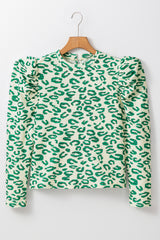 Damn sleeve top and black -leopard printed collar blackish greenish
