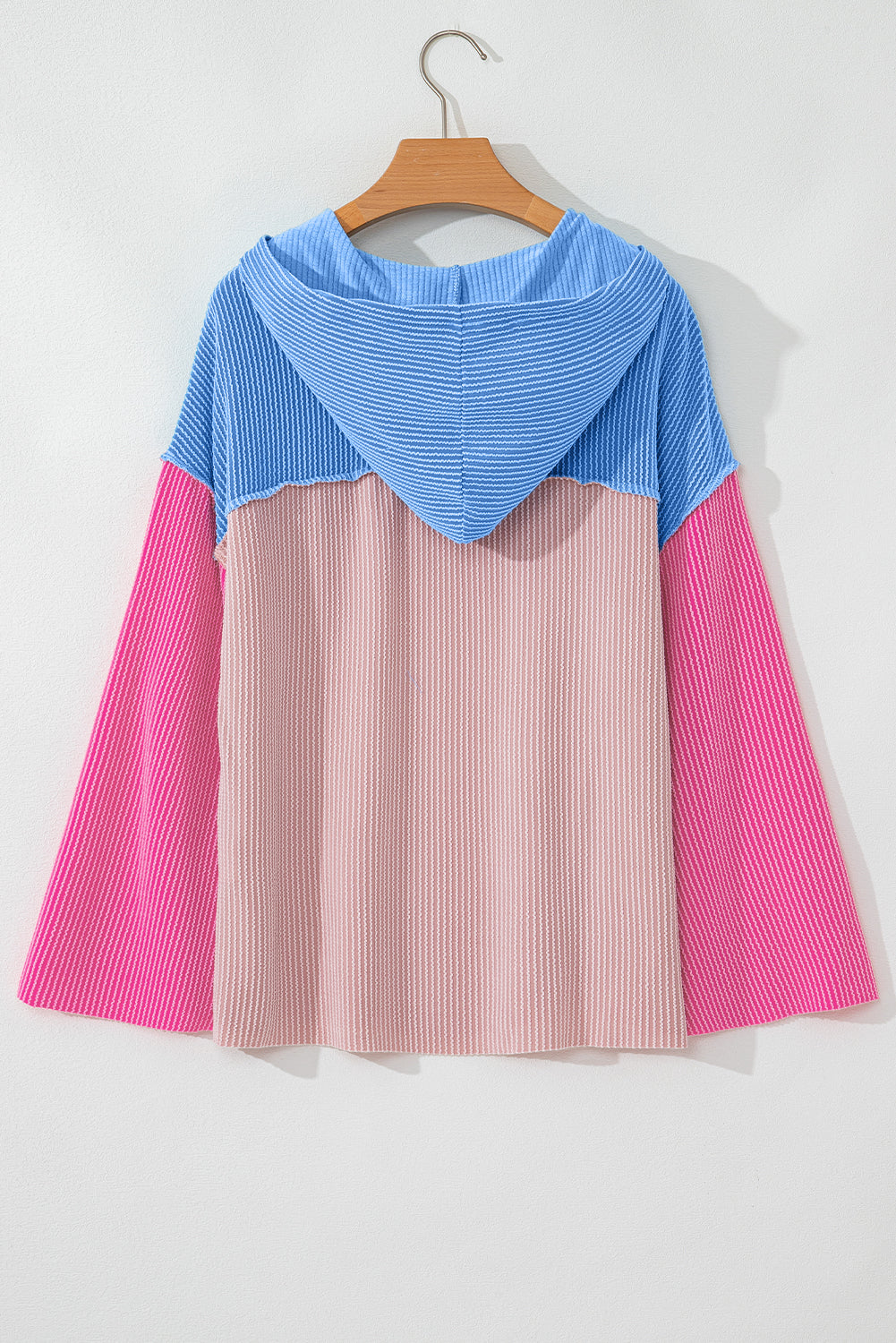 Chemisier à capuche coupe ample en tricot cordé patchwork color block rose-A WOMAN WE LOVE