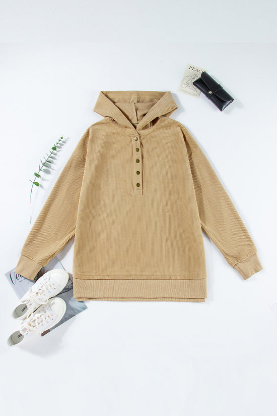 Sweat à capuche oversize Simply Taupe en tricot côtelé uni boutonné à épaules tombantes