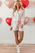 Two -piece white pajama set with wine glass print and Christmas butterfly knot