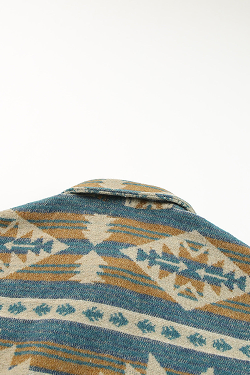 Blue Western Aztec Print Button Bouton Pocket Shacket