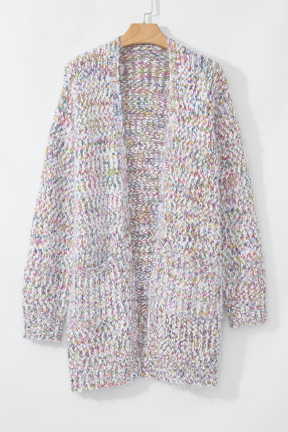 Yellow multi-colored confetti open front knit cardigan