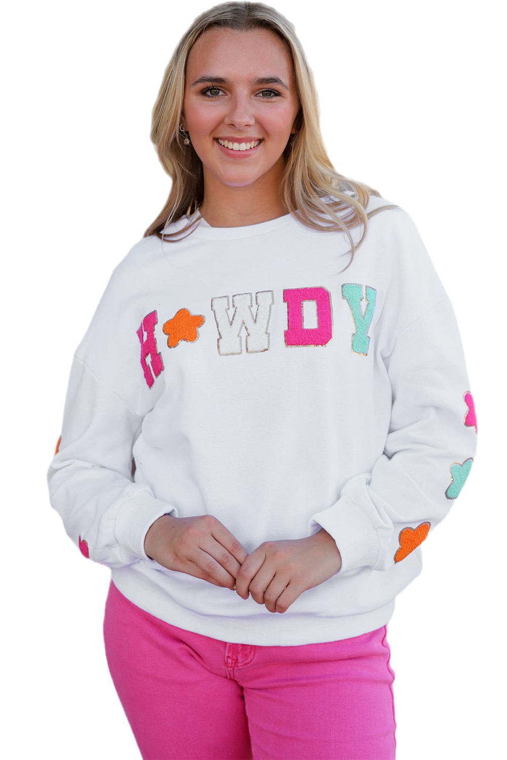 Weiß Howdy Glitter Chenille Patch Grafik Casual Sweatshirt