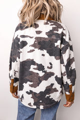 Multicolour 100% Cotton Western Cow Print Long Sleeve Button-Up Denim Jacket