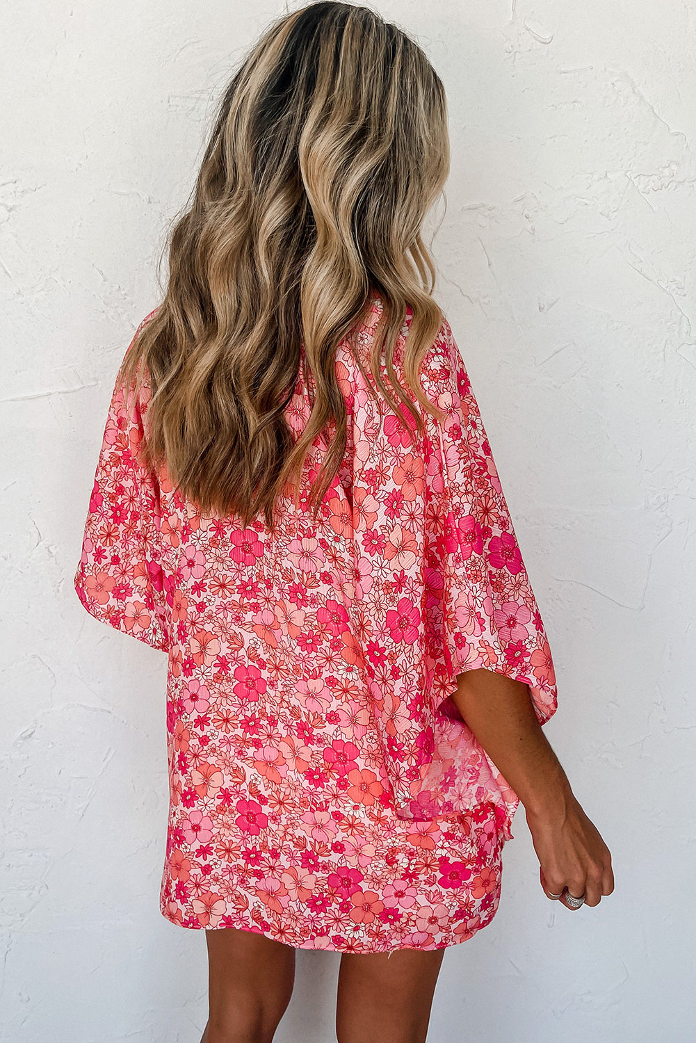 Chemisier de style kimono floral Boho Pink Boho