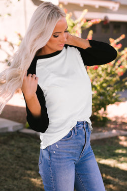 Black color block raglan sleeve sweater top