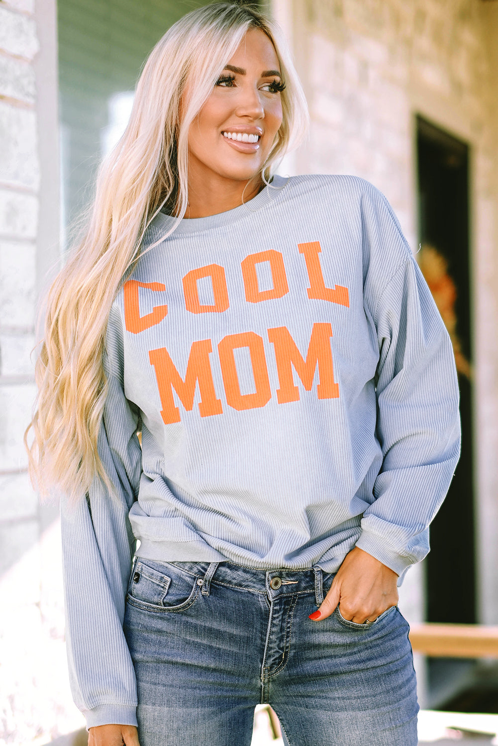 Grau cooler Mutter Grafikdruck Cording Sweatshirt