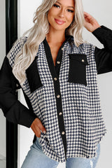 Short black jacket in ribbed velvet pied-de-poule *
