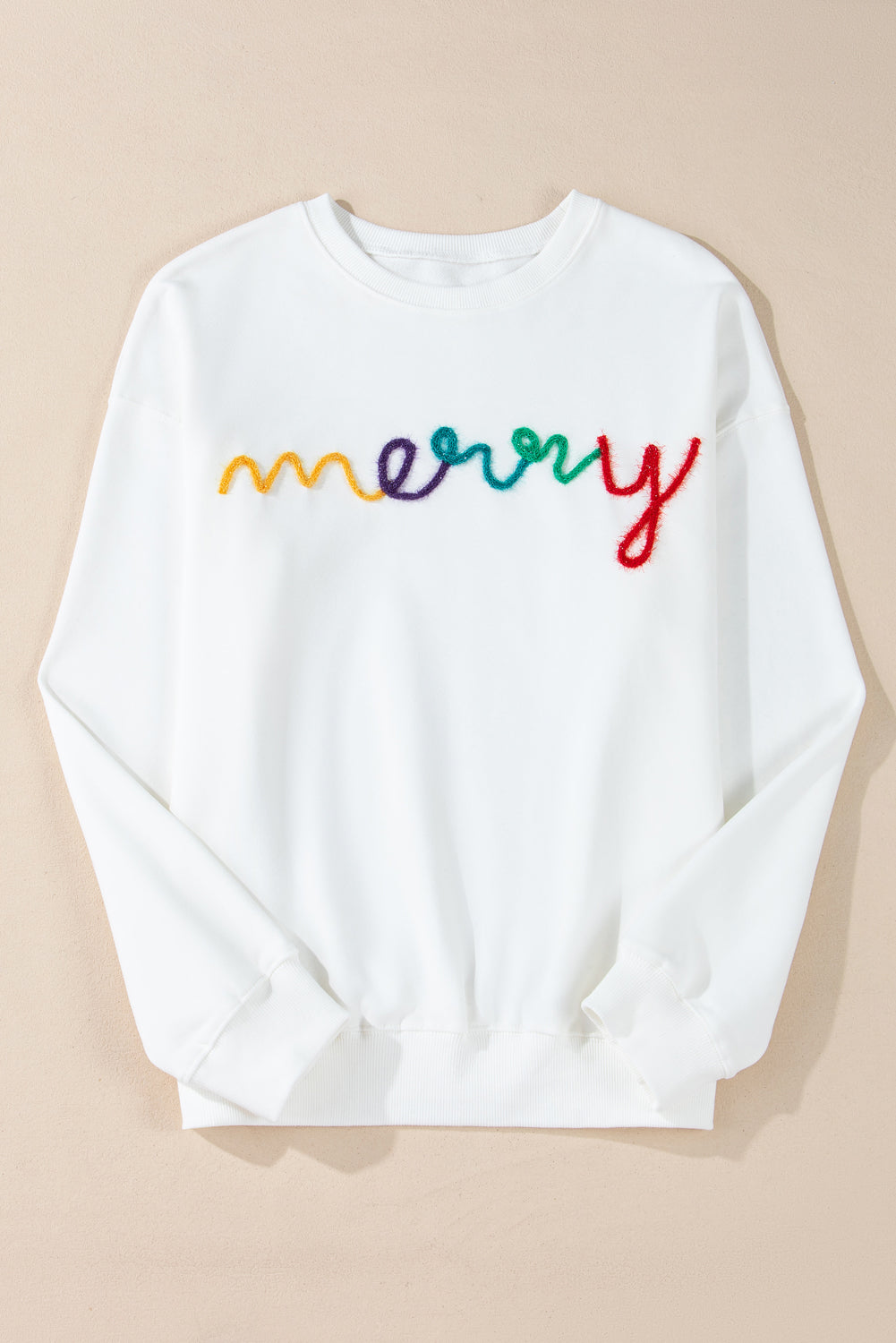 White MERRY Graphic Pullover Sweatshirt