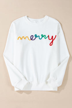 MERRY white graphic pullover sweatshirt