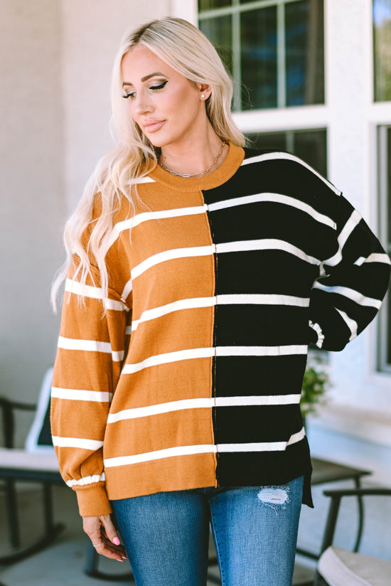 Contrast Striped Print Oversized Drop Shoulder Top