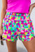 Pantalones cortos deportivos geométricos multicolores altos