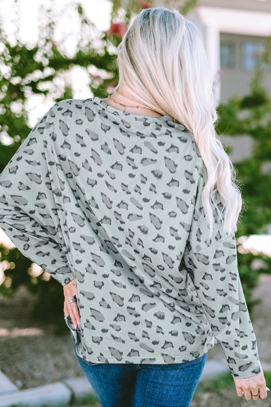 Leopard Animal Print Seamed Long Sleeve Loose Top