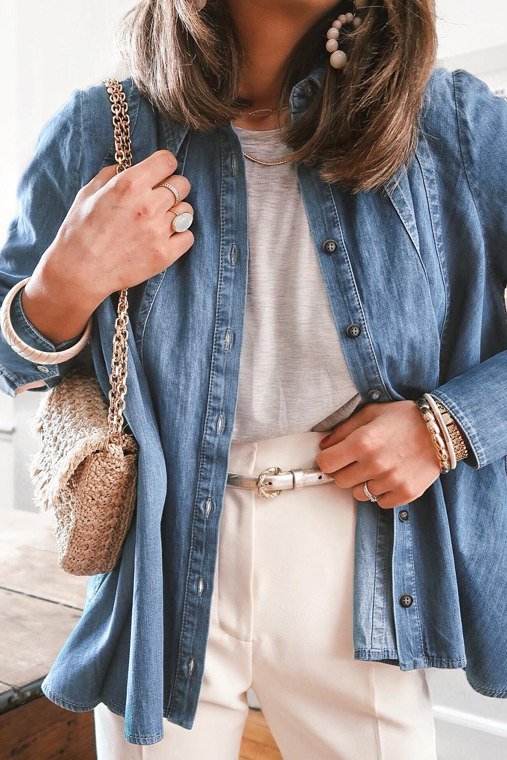 Sky Blue Long Sleeve Button Down Denim Shirt Jacket