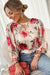 Rose flower blouse with 3/4 sleeves and laces back