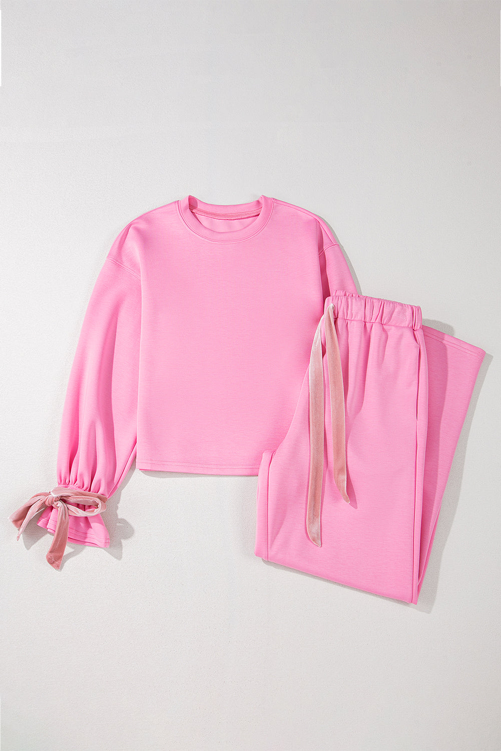 Candy Solid Color Drawstring Long Sleeve Top and Pants Set