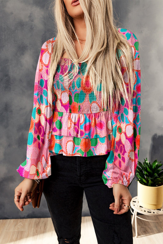 Chemisier à col carré à imprimé floral multicolore Blouse