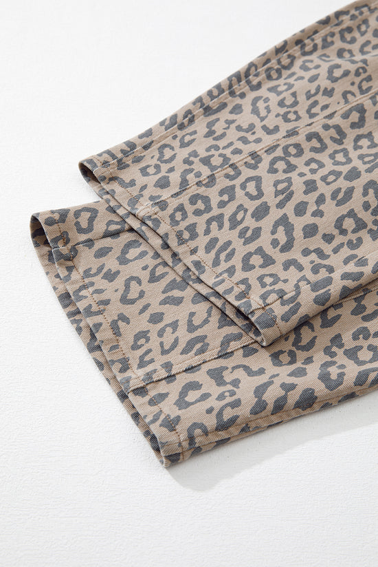 Jeans wide khaki leopard printed khaki with tightening cord and pocket at the waist