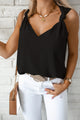 Black vest with knotted shoulders and V-neck